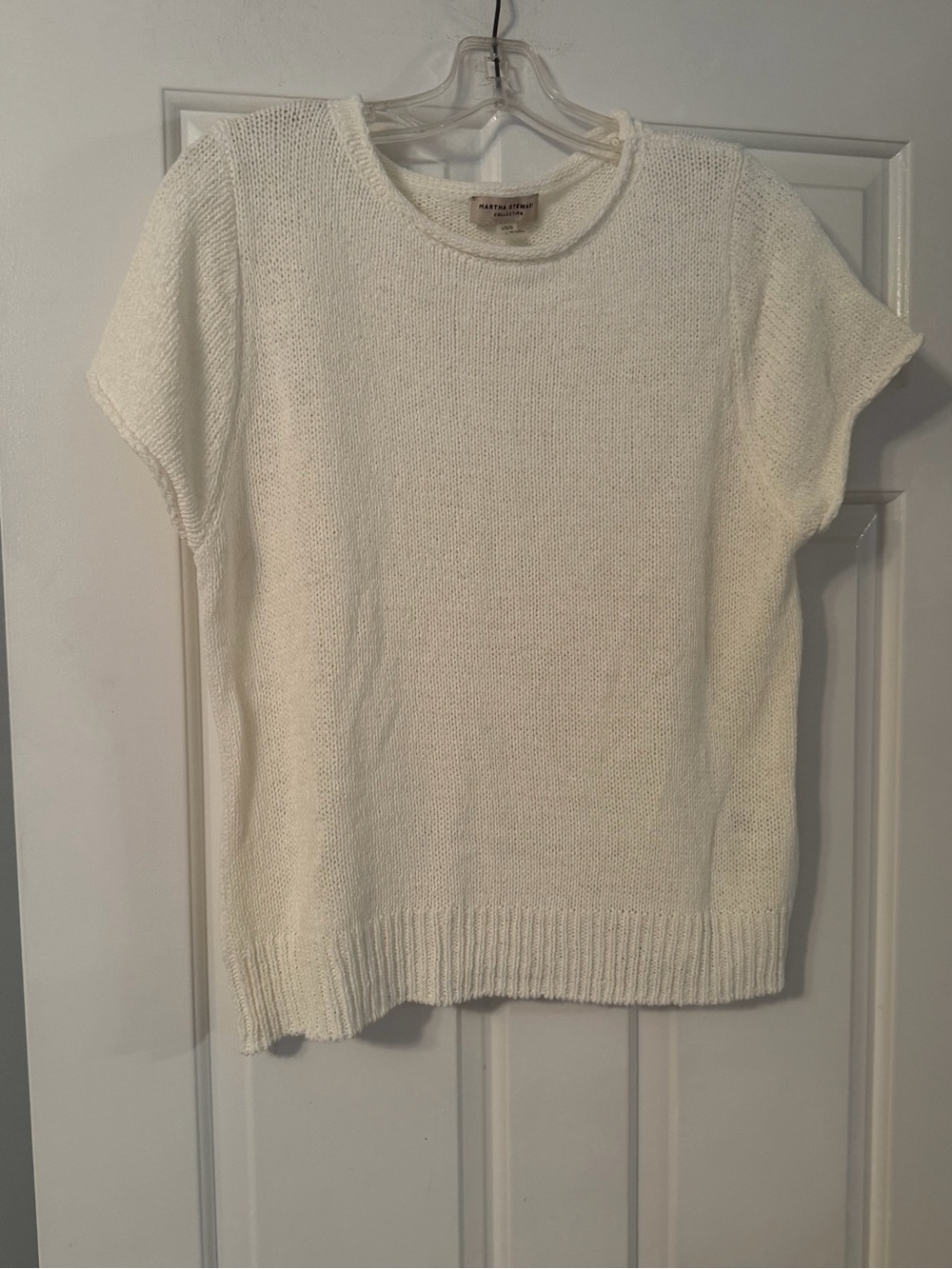 Martha Stewart Cream Short-Sleeve Scoop Neck Knit Top